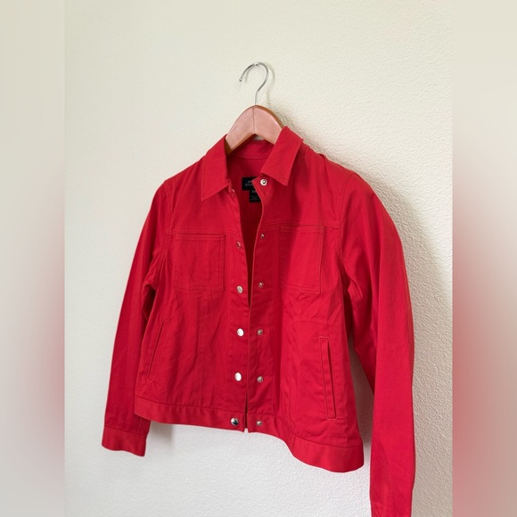 Jones New York NWT Hot Red Button Up Jacket with Silver Details Petite Size M - Picture 3 of 8